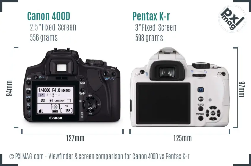 Canon 400D vs Pentax K-r Screen and Viewfinder comparison