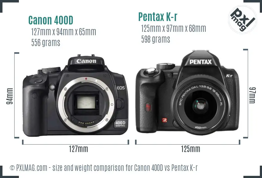 Canon 400D vs Pentax K-r size comparison