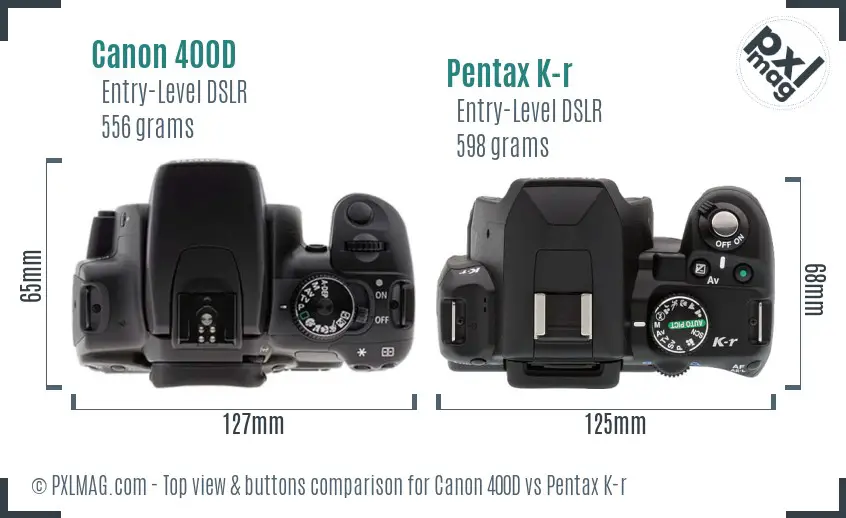 Canon 400D vs Pentax K-r top view buttons comparison