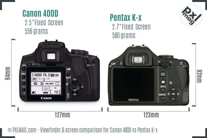 Canon 400D vs Pentax K-x Screen and Viewfinder comparison