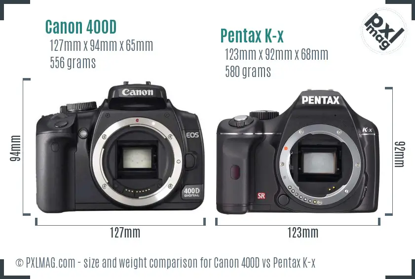 Canon 400D vs Pentax K-x size comparison