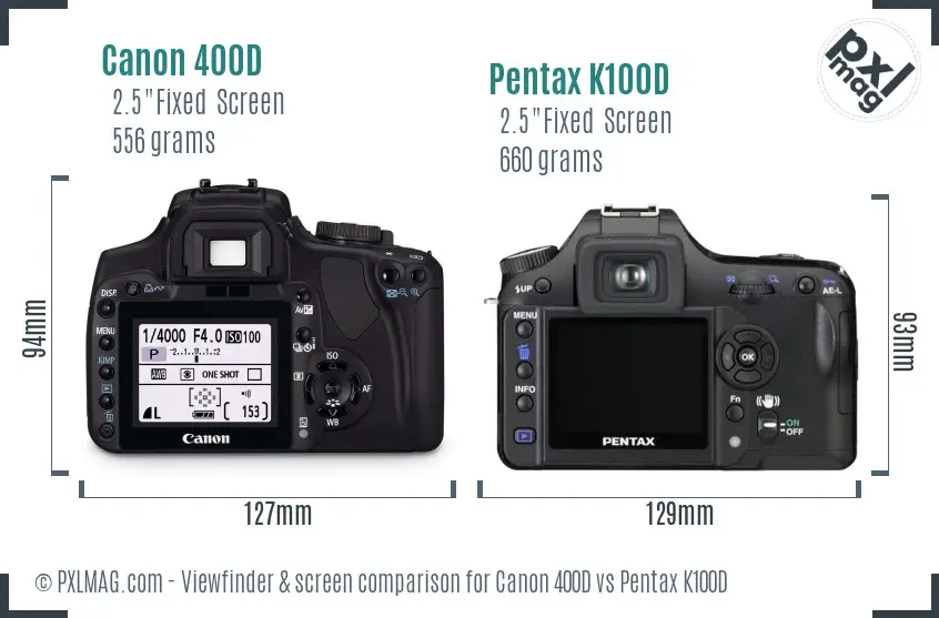 Canon 400D vs Pentax K100D Screen and Viewfinder comparison