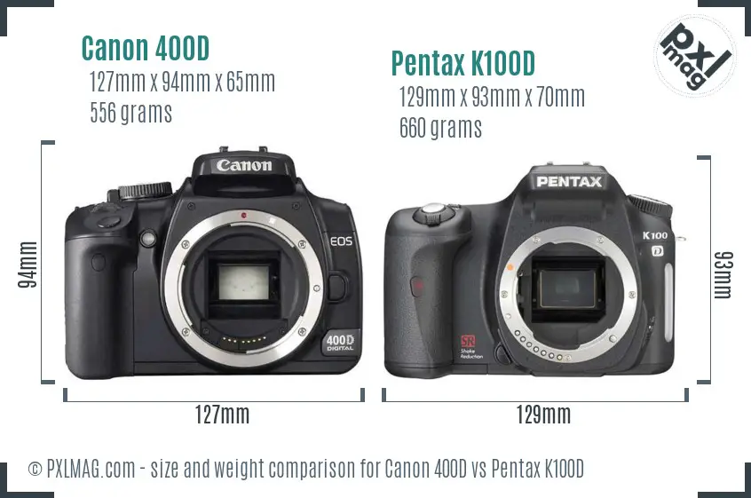 Canon 400D vs Pentax K100D size comparison