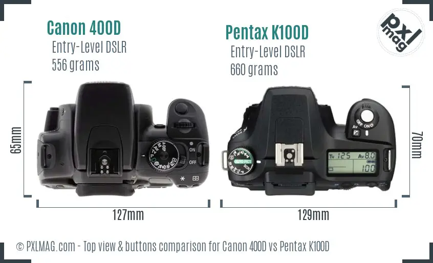 Canon 400D vs Pentax K100D top view buttons comparison