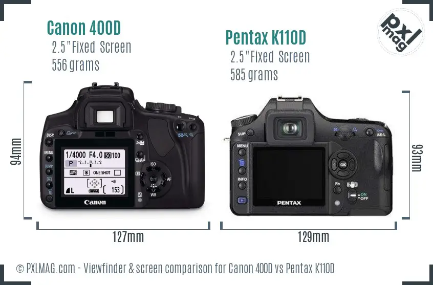 Canon 400D vs Pentax K110D Screen and Viewfinder comparison