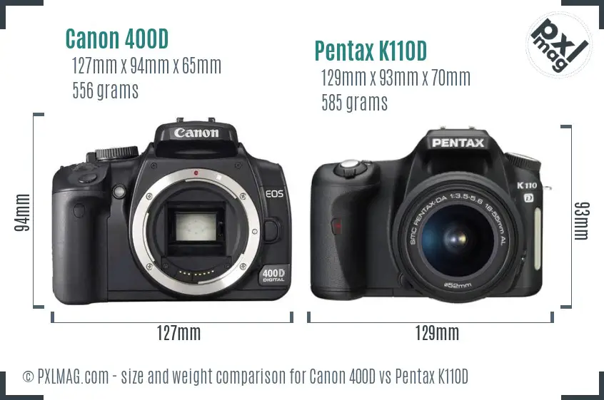 Canon 400D vs Pentax K110D size comparison