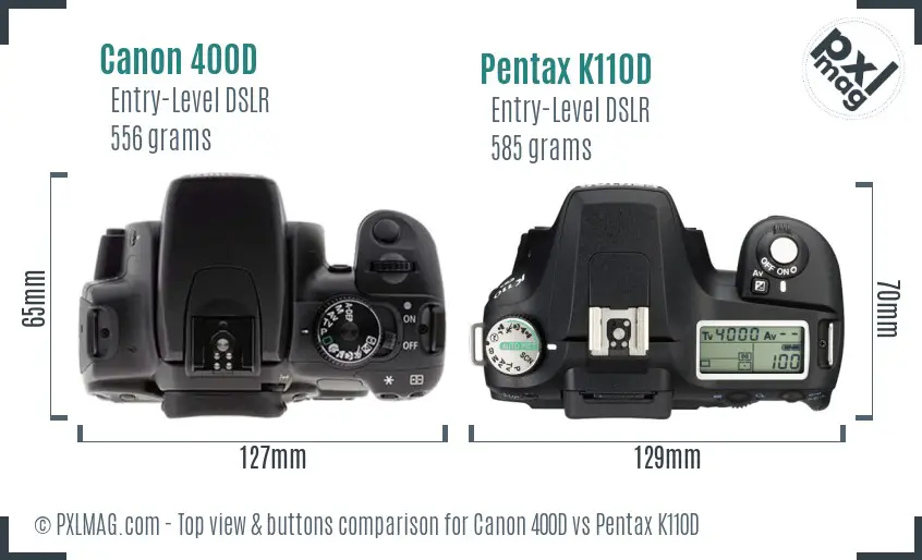 Canon 400D vs Pentax K110D top view buttons comparison