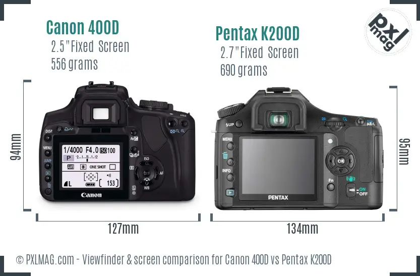Canon 400D vs Pentax K200D Screen and Viewfinder comparison