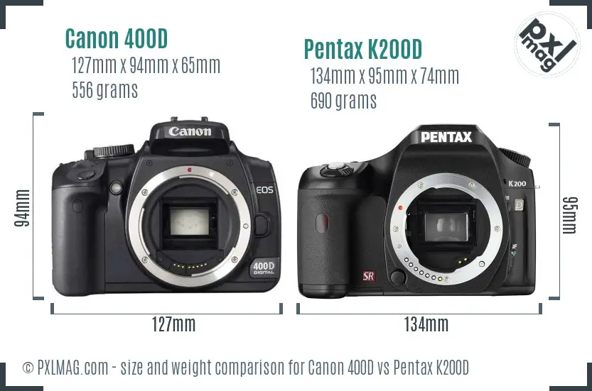 Canon 400D vs Pentax K200D size comparison