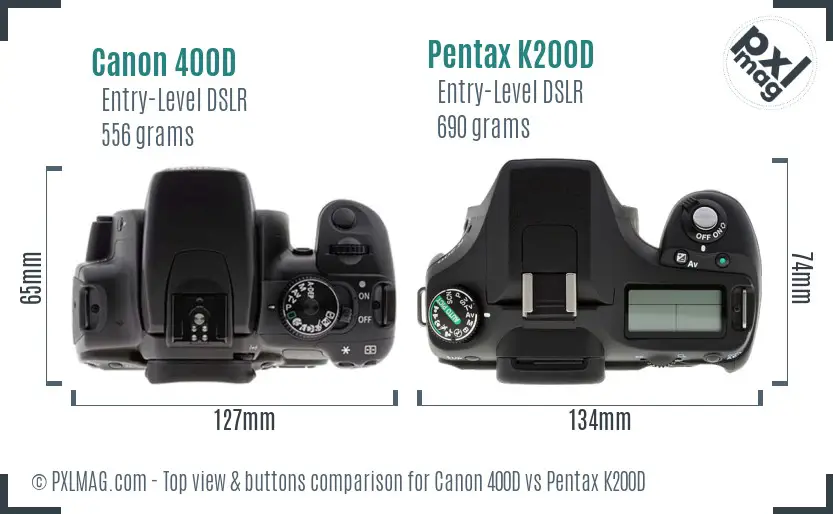 Canon 400D vs Pentax K200D top view buttons comparison