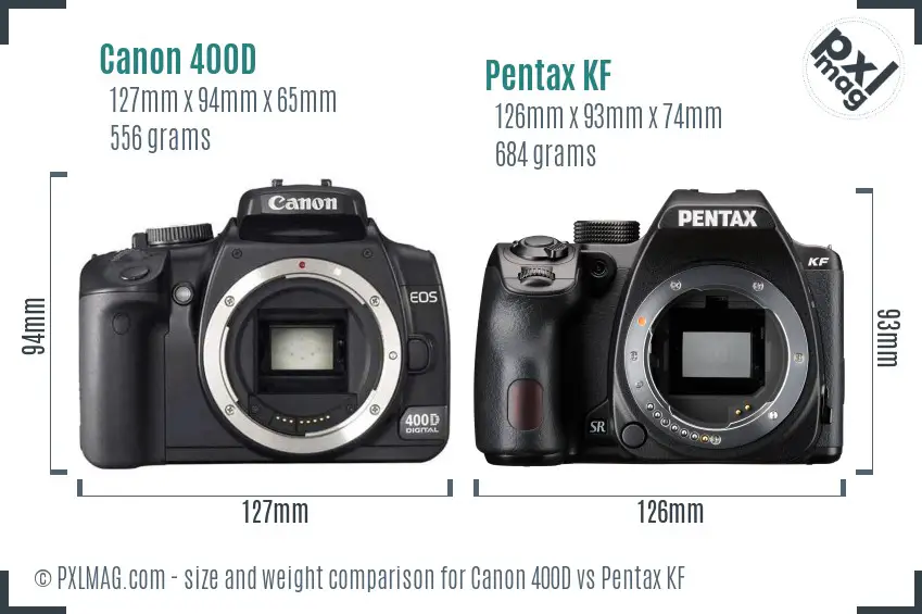 Canon 400D vs Pentax KF size comparison