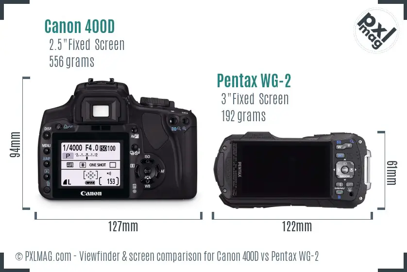 Canon 400D vs Pentax WG-2 Screen and Viewfinder comparison