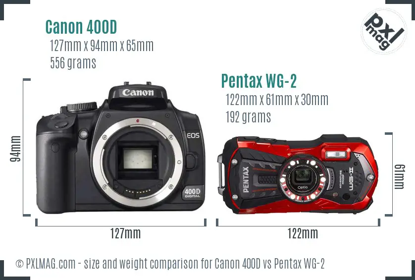 Canon 400D vs Pentax WG-2 size comparison