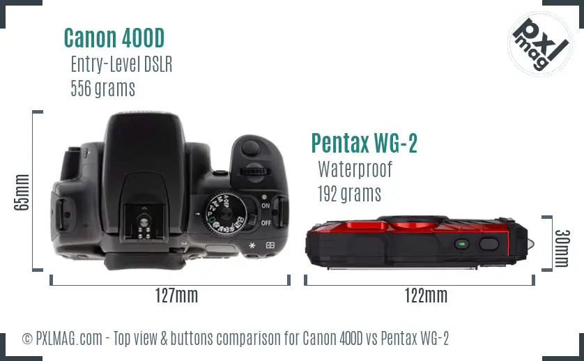 Canon 400D vs Pentax WG-2 top view buttons comparison