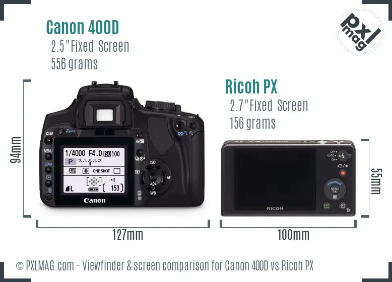 Canon 400D vs Ricoh PX Screen and Viewfinder comparison