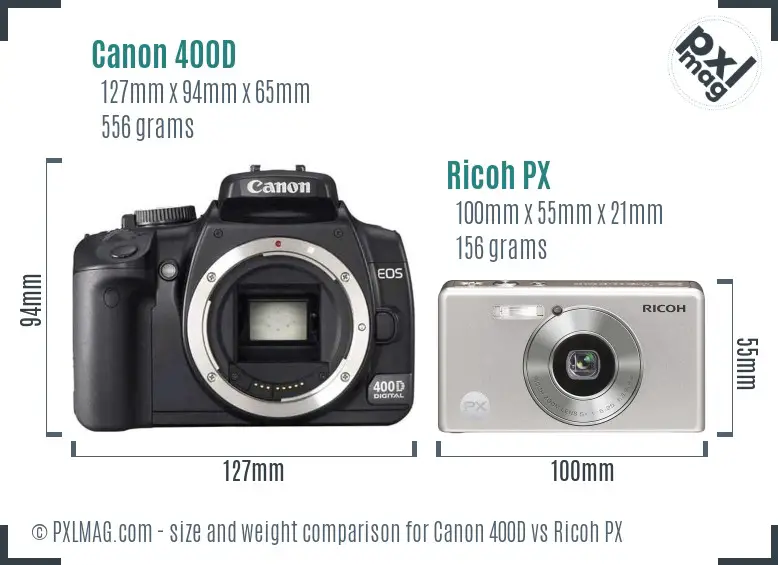 Canon 400D vs Ricoh PX size comparison