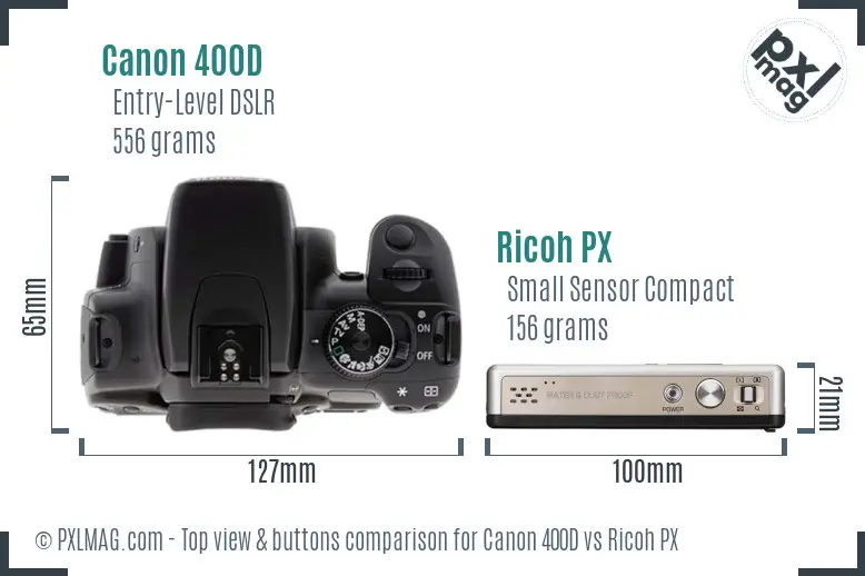 Canon 400D vs Ricoh PX top view buttons comparison