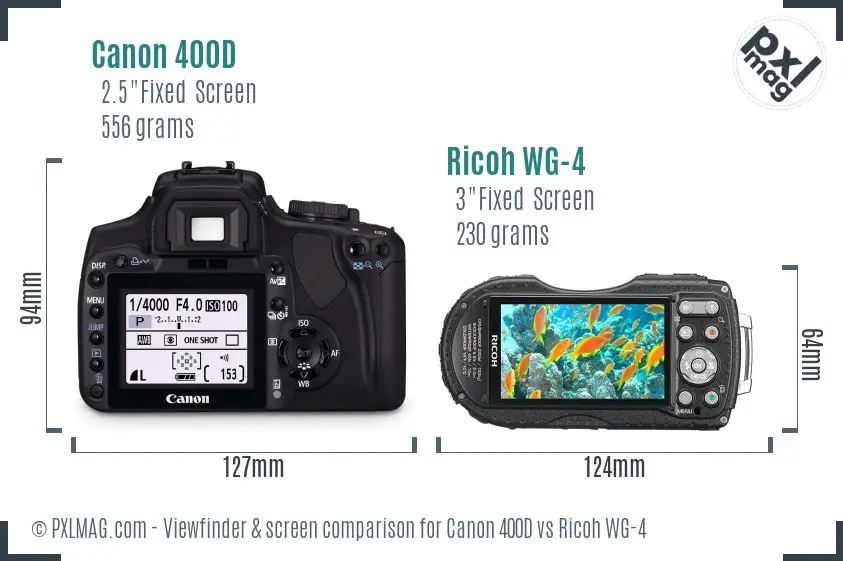 Canon 400D vs Ricoh WG-4 Screen and Viewfinder comparison