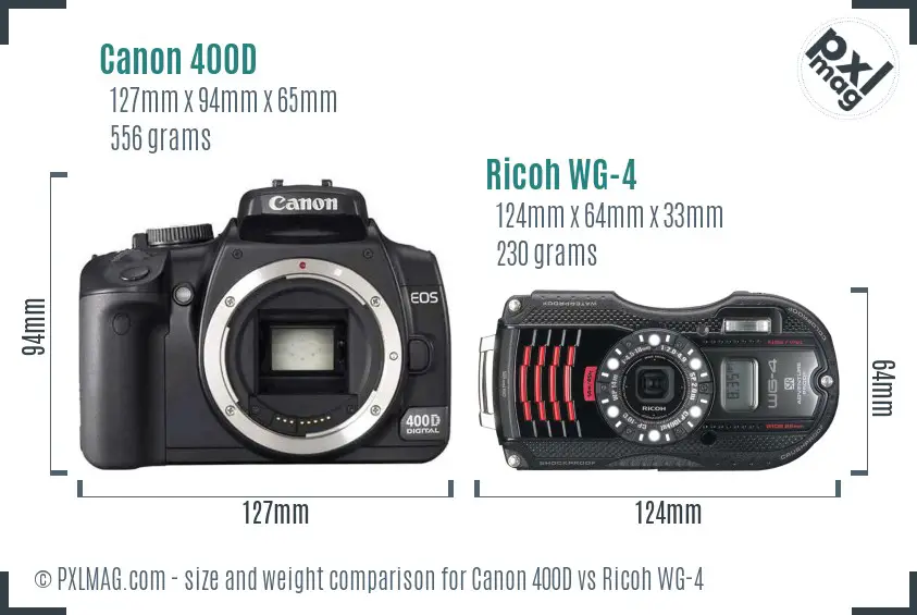 Canon 400D vs Ricoh WG-4 size comparison