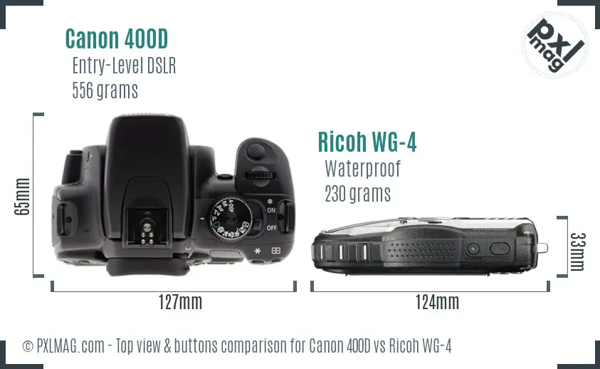 Canon 400D vs Ricoh WG-4 top view buttons comparison