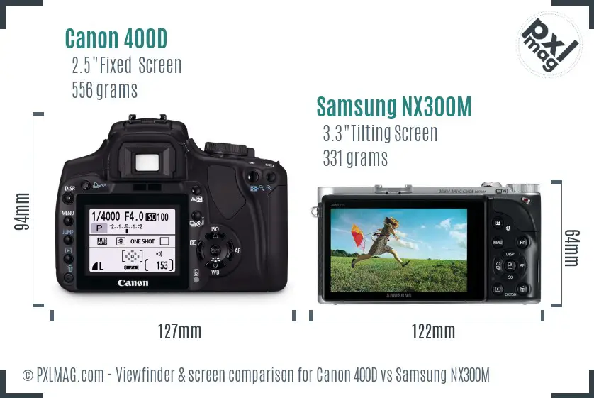 Canon 400D vs Samsung NX300M Screen and Viewfinder comparison