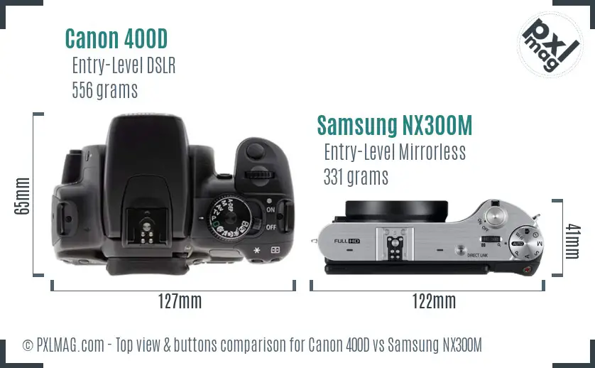 Canon 400D vs Samsung NX300M top view buttons comparison