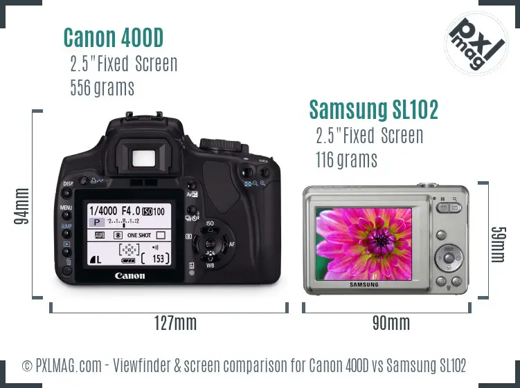 Canon 400D vs Samsung SL102 Screen and Viewfinder comparison