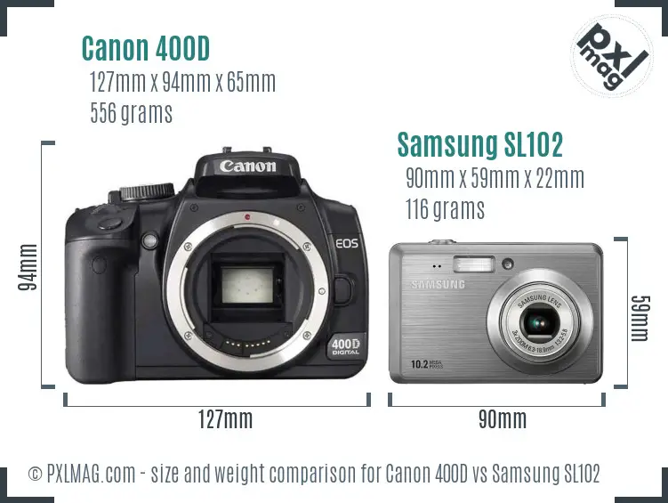 Canon 400D vs Samsung SL102 size comparison