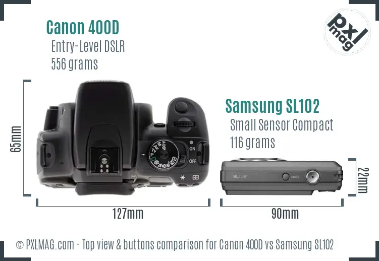 Canon 400D vs Samsung SL102 top view buttons comparison