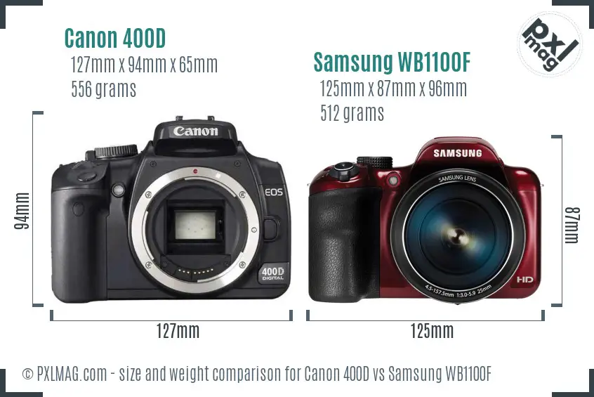Canon 400D vs Samsung WB1100F size comparison