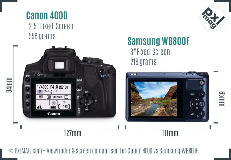 Canon 400D vs Samsung WB800F Screen and Viewfinder comparison