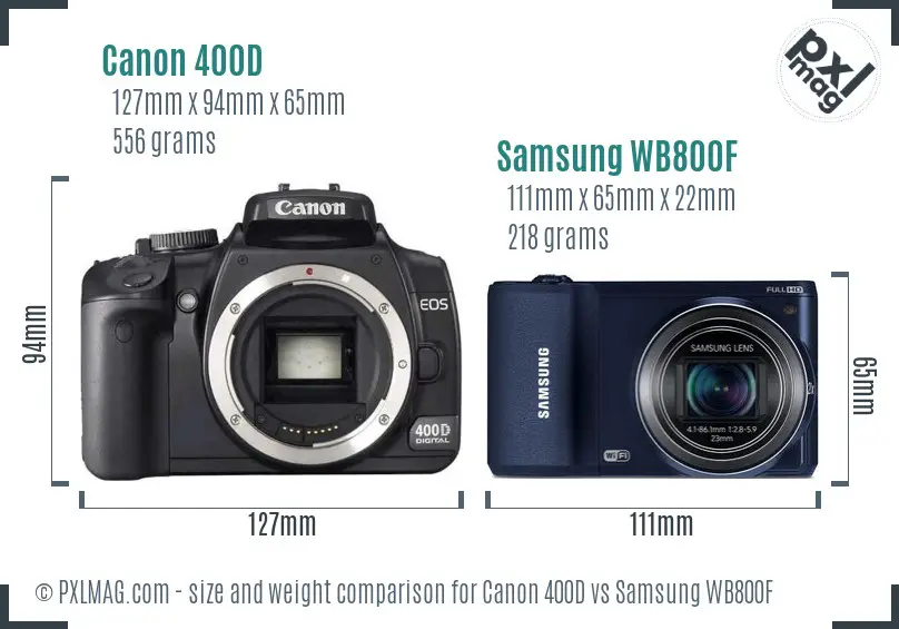 Canon 400D vs Samsung WB800F size comparison