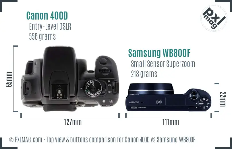 Canon 400D vs Samsung WB800F top view buttons comparison