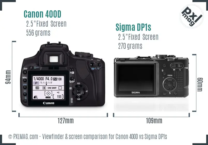 Canon 400D vs Sigma DP1s Screen and Viewfinder comparison