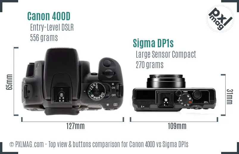 Canon 400D vs Sigma DP1s top view buttons comparison
