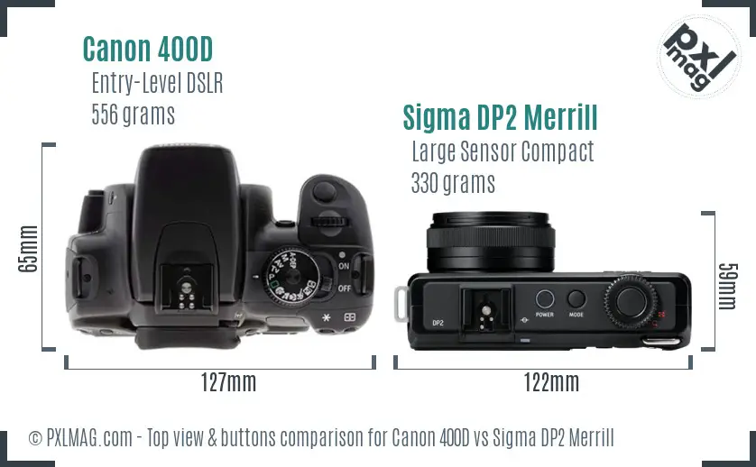 Canon 400D vs Sigma DP2 Merrill top view buttons comparison Canon 400D vs Sigma DP2 Merrill top view buttons comparison