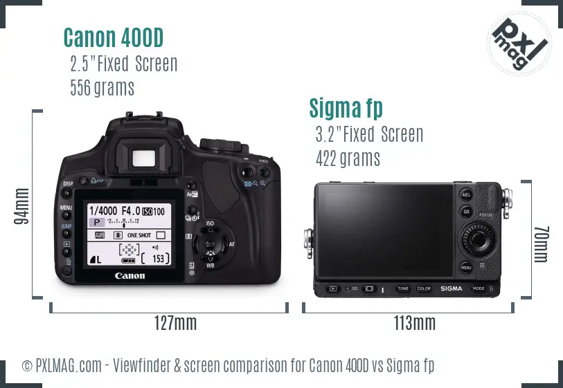 Canon 400D vs Sigma fp Screen and Viewfinder comparison
