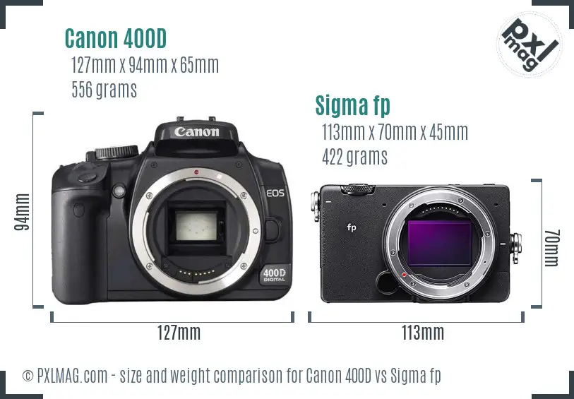 Canon 400D vs Sigma fp size comparison