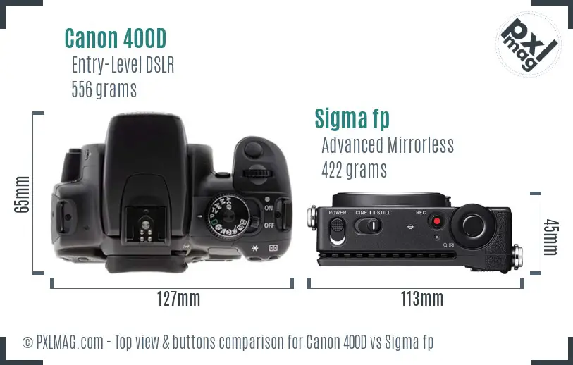 Canon 400D vs Sigma fp top view buttons comparison