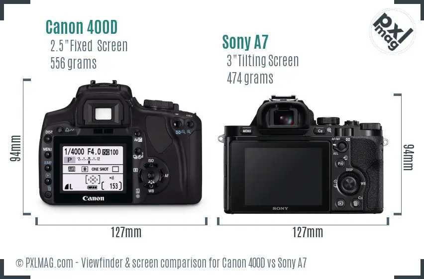 Canon 400D vs Sony A7 Screen and Viewfinder comparison