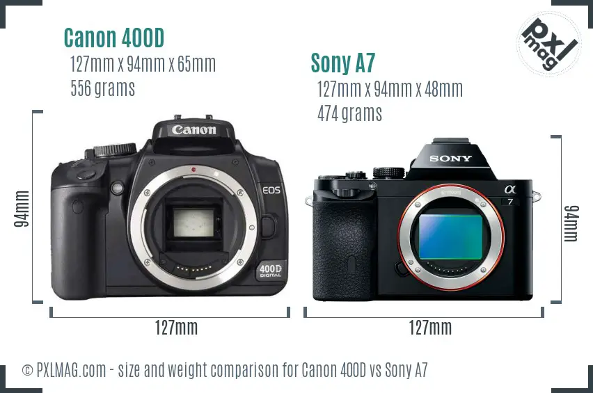 Canon 400D vs Sony A7 size comparison