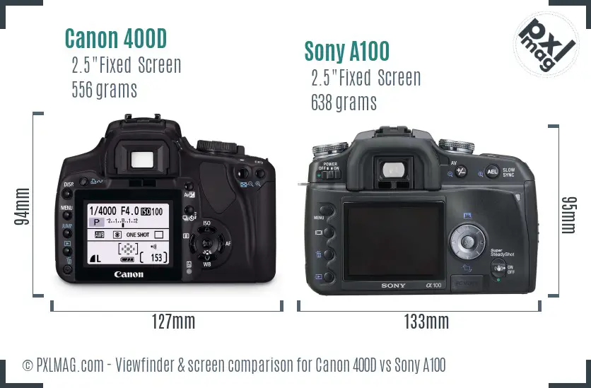 Canon 400D vs Sony A100 Screen and Viewfinder comparison