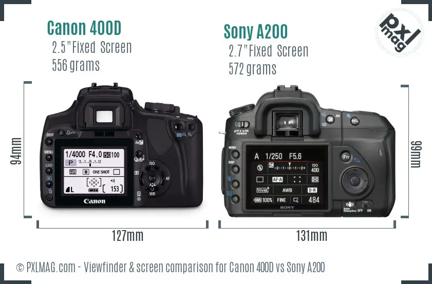 Canon 400D vs Sony A200 Screen and Viewfinder comparison