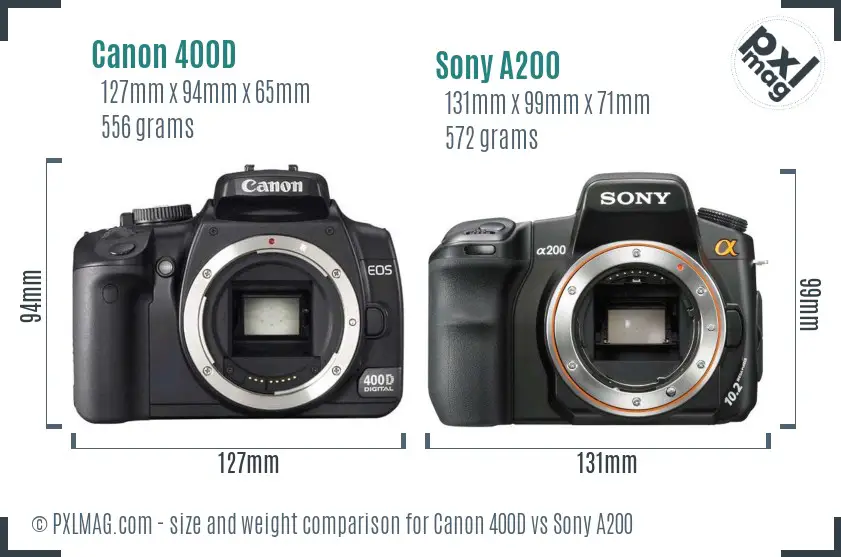 Canon 400D vs Sony A200 size comparison