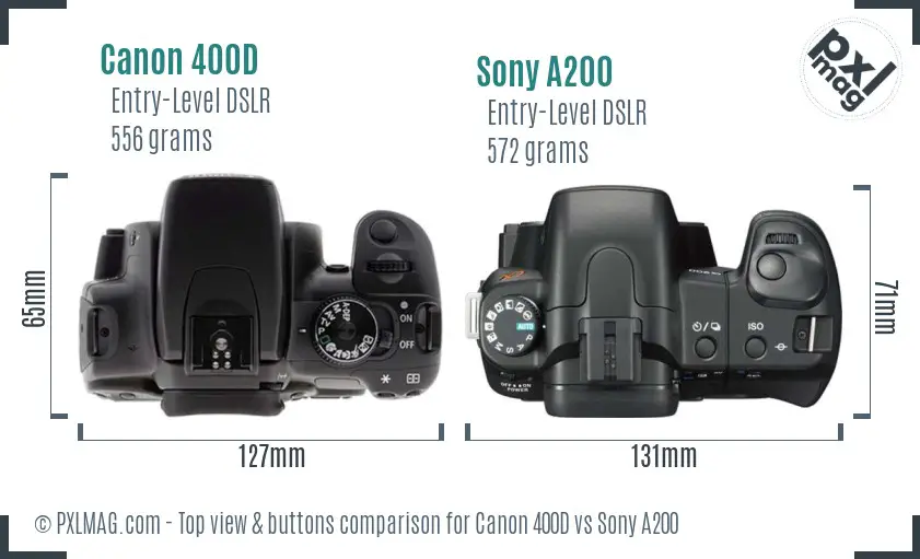 Canon 400D vs Sony A200 top view buttons comparison