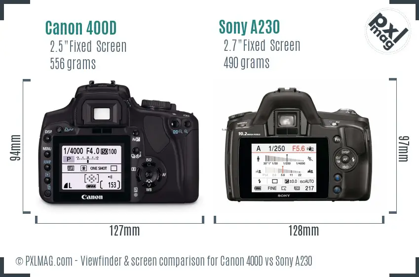 Canon 400D vs Sony A230 Screen and Viewfinder comparison