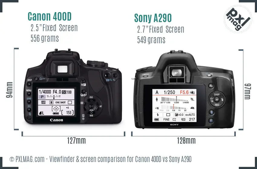 Canon 400D vs Sony A290 Screen and Viewfinder comparison