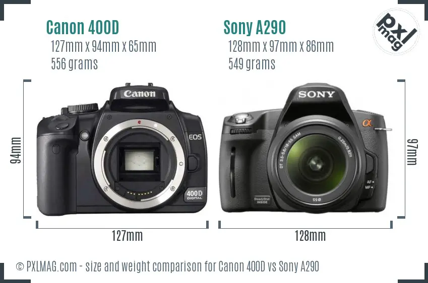 Canon 400D vs Sony A290 size comparison