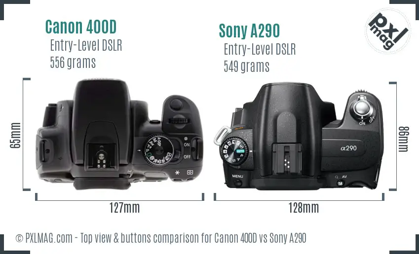 Canon 400D vs Sony A290 top view buttons comparison