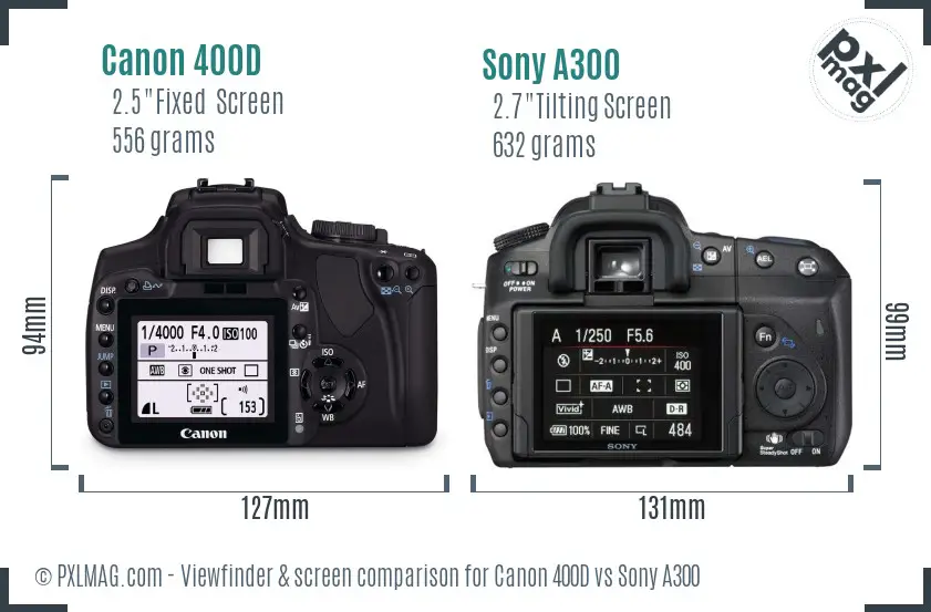 Canon 400D vs Sony A300 Screen and Viewfinder comparison